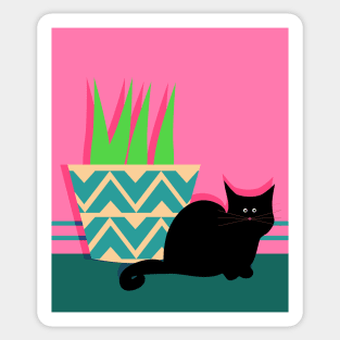 Cute cat and potted plant Sticker